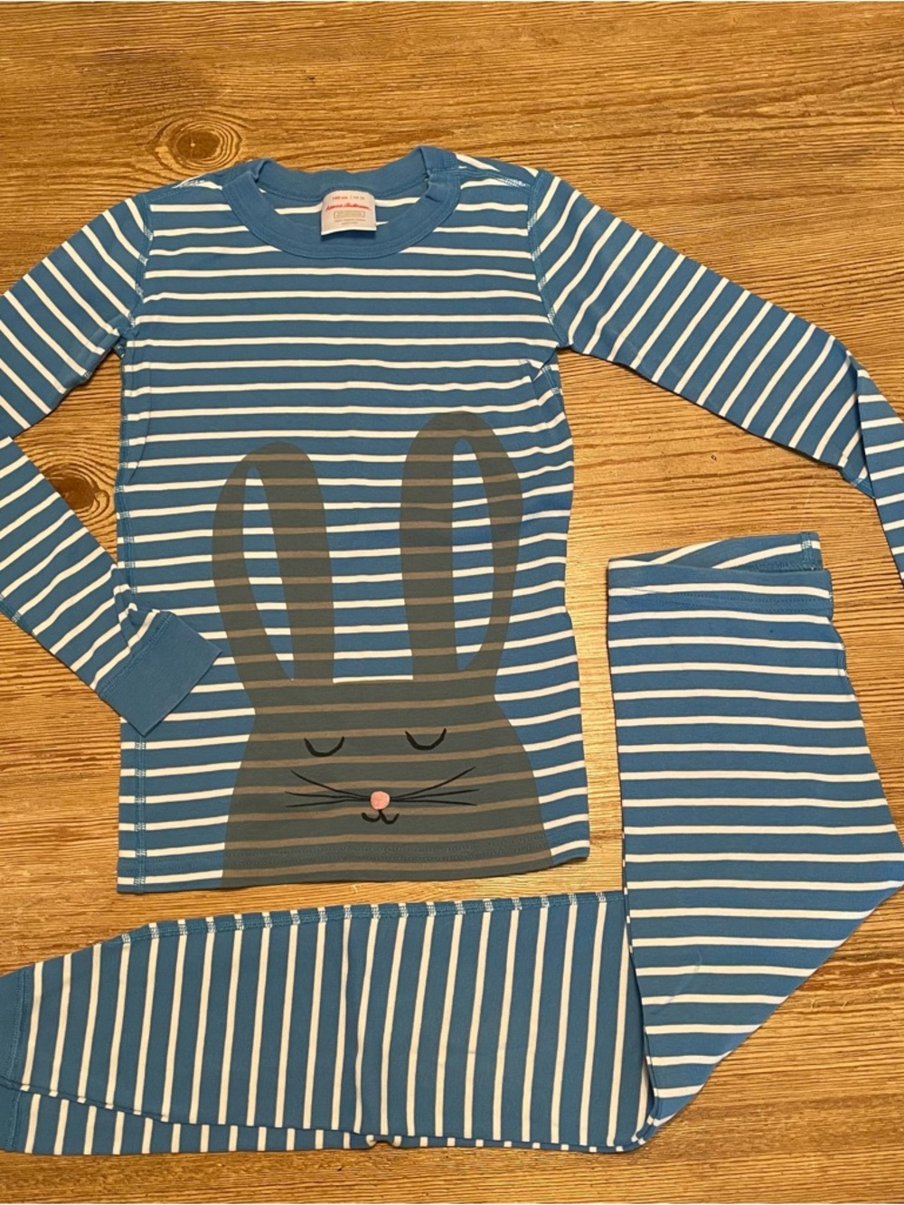 Hanna Andersson Blue Striped Bunny Kids Pajama Set